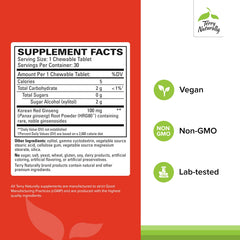 HRG80 red ginseng energy tablets close-up shows chewable texture for on-the-go focus