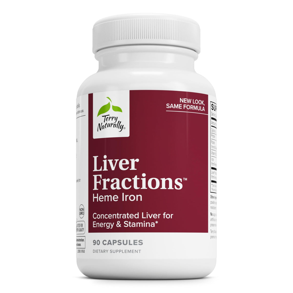 Terry Naturally Liver Fractions bottle with 90 capsules for energy support.