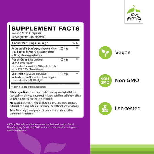 Bottle of Terry Naturally Liver Function with Andrographis EP80 for cellular health