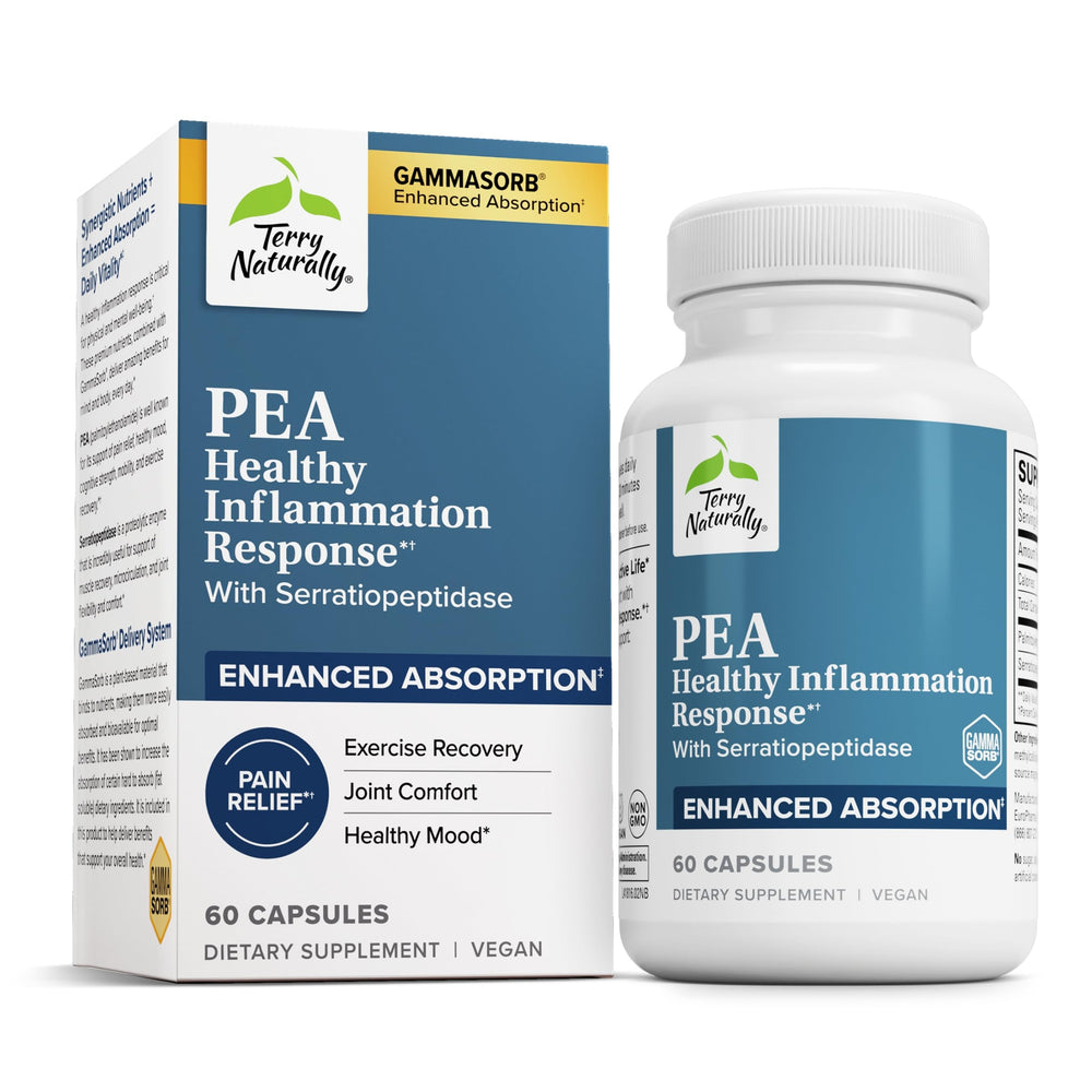 Terry Naturally Pea Healthy inflammation bottle supports daily joint comfort for active living.