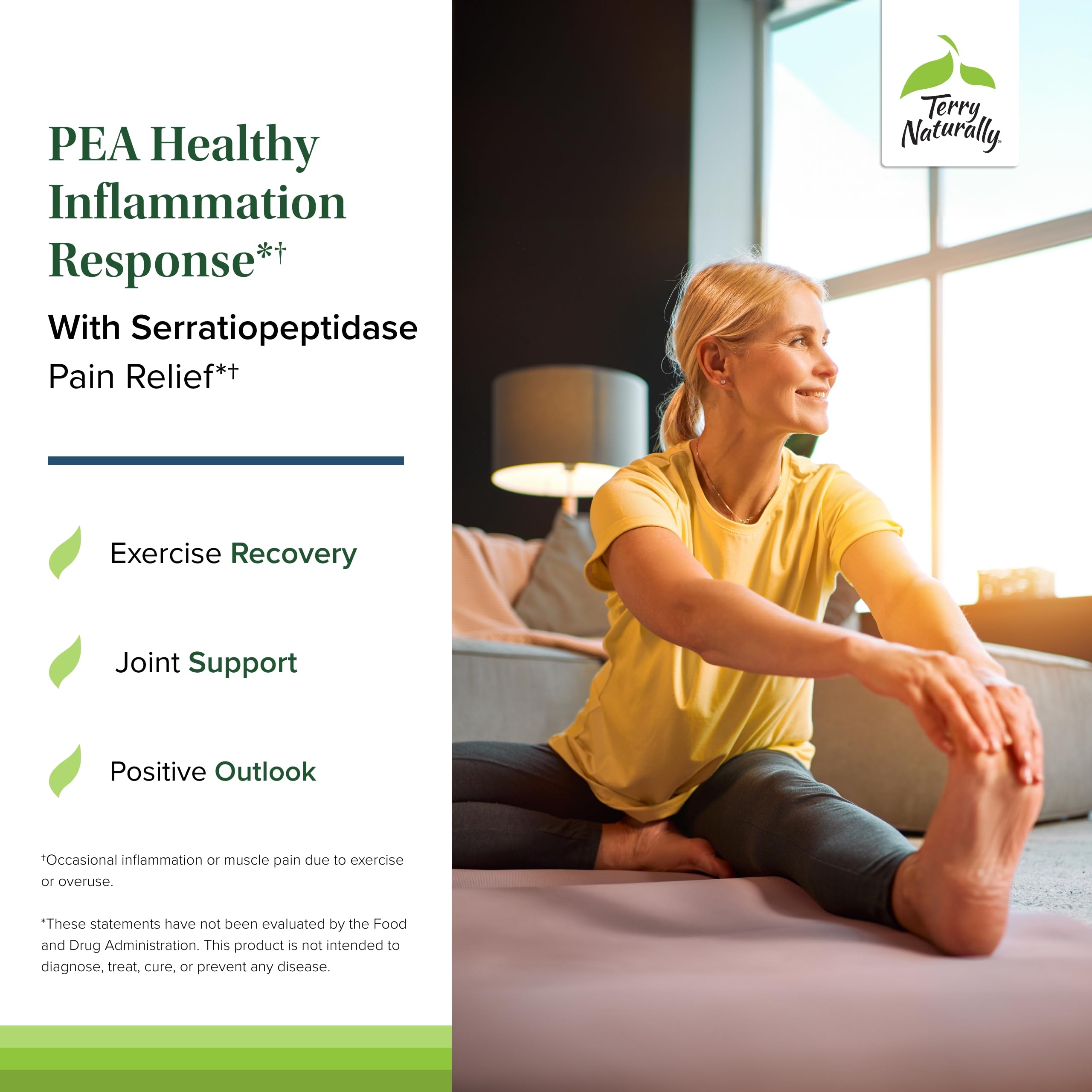 Terry Naturally Pea Healthy label detail showcasing dairy-free, gluten-free, and soy-free formula.