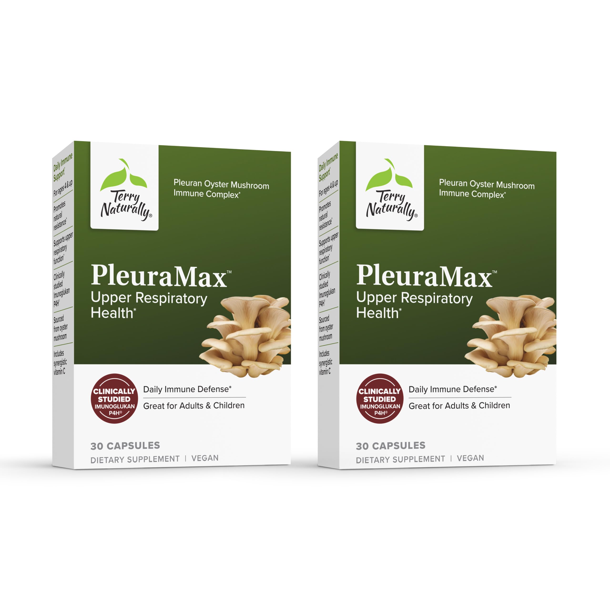 Terry Naturally PleuraMax bottle front showing oyster mushroom-based immune support