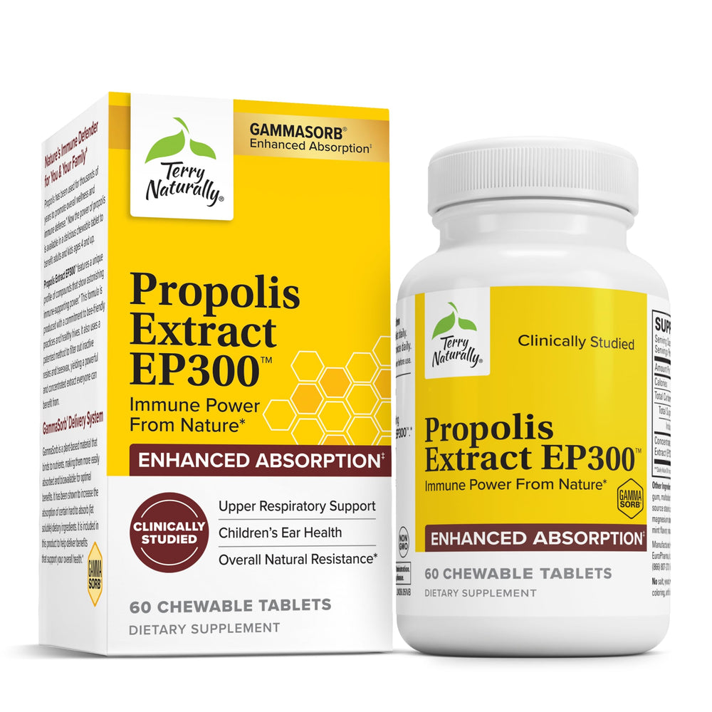 Terry Naturally Propolis EP300 bottle front highlighting packaging and immune support potential