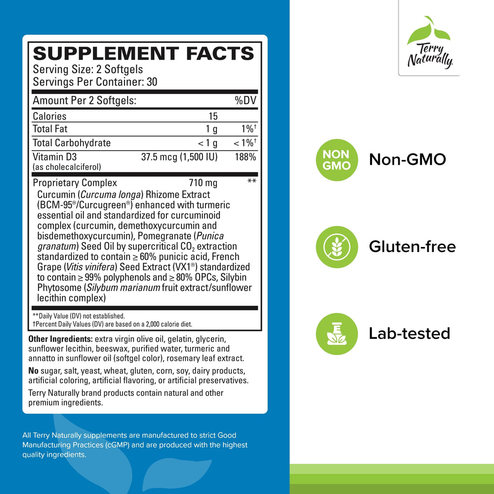 Terry Naturally Prostate Support softgels close-up with BCM-95 curcumin
