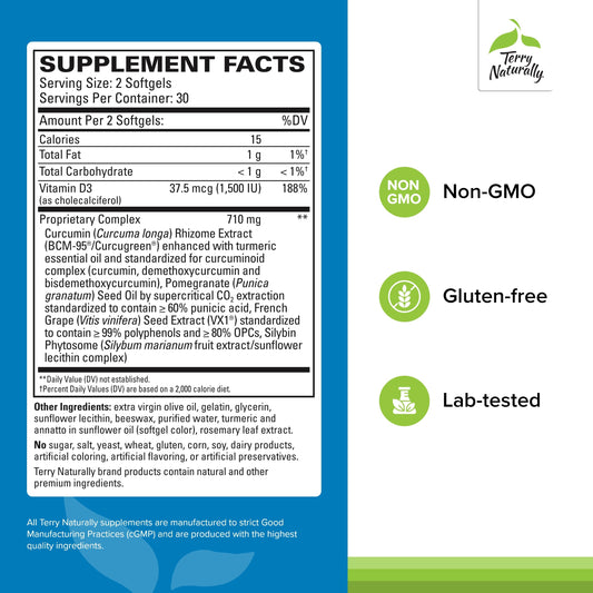 Terry Naturally Prostate Support softgels close-up with BCM-95 curcumin