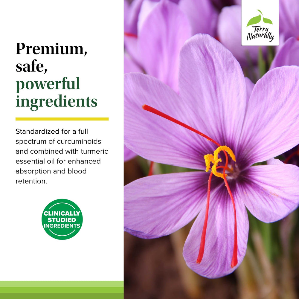 Terry Naturally Saffron Lift + Curcumin capsules with glass of water suggest relaxation.
