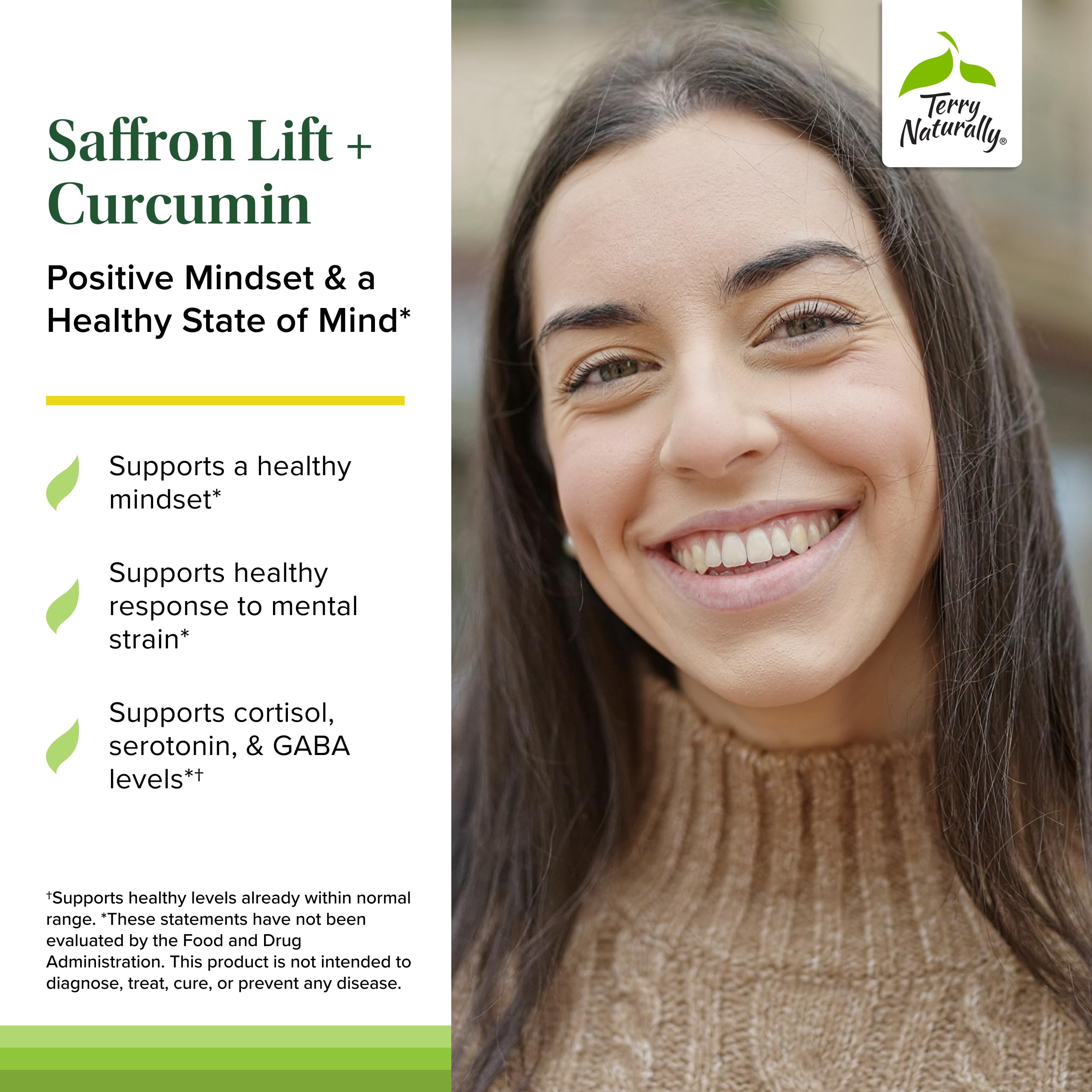 Terry Naturally Saffron Lift + Curcumin ingredients panel shows full-spectrum curcuminoids