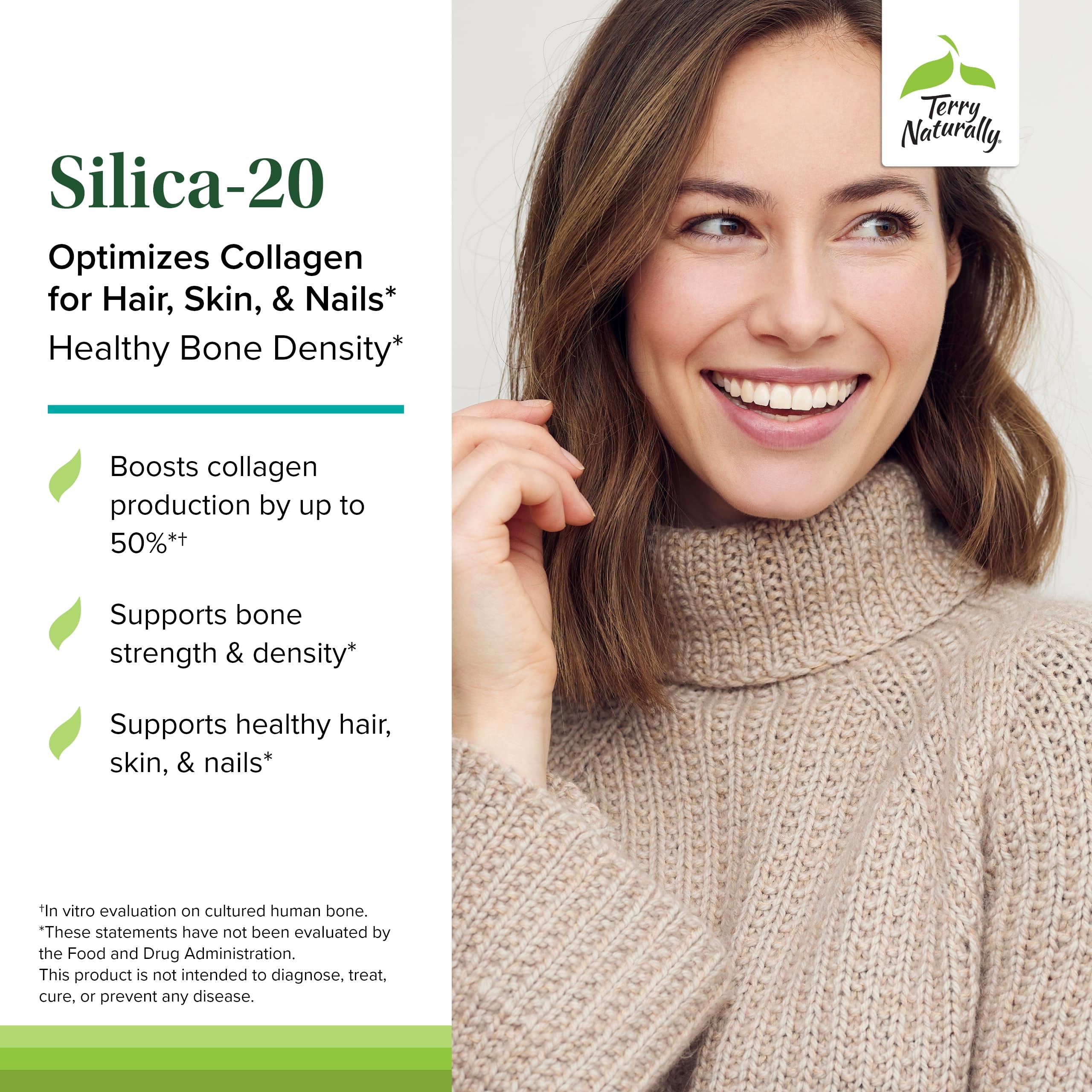 Terry Naturally Silica-20 capsules demonstrate simple daily intake for bone health support