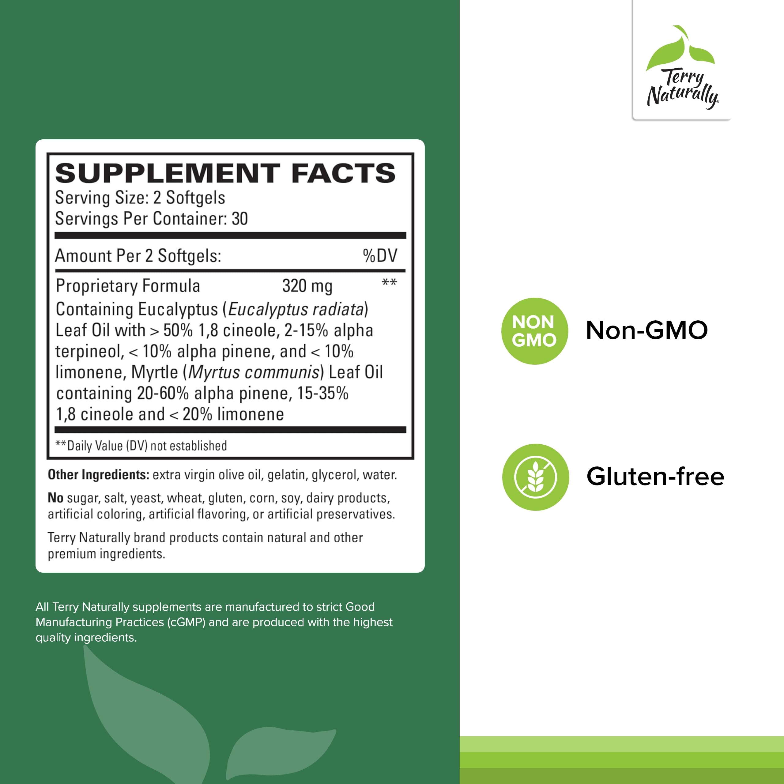 Terry Naturally SinuCare softgels close-up highlighting easy dosing