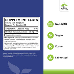 Terry Naturally Strontium bottle back highlighting ingredients and absorption focus