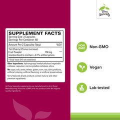Terry Naturally Tart Cherry capsules close-up for vegan antioxidant support.