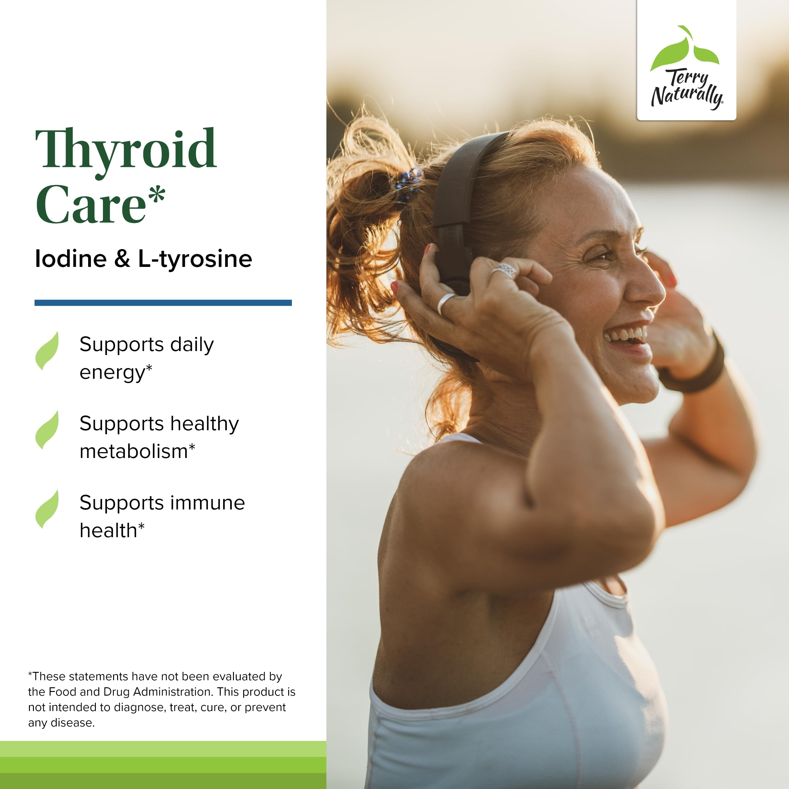 Terry Naturally Thyroid Care label close-up highlighting iodine and L-Tyrosine