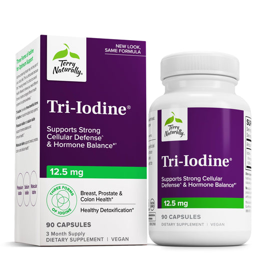 Terry Naturally Tri-Iodine bottle front promotes daily thyroid support
