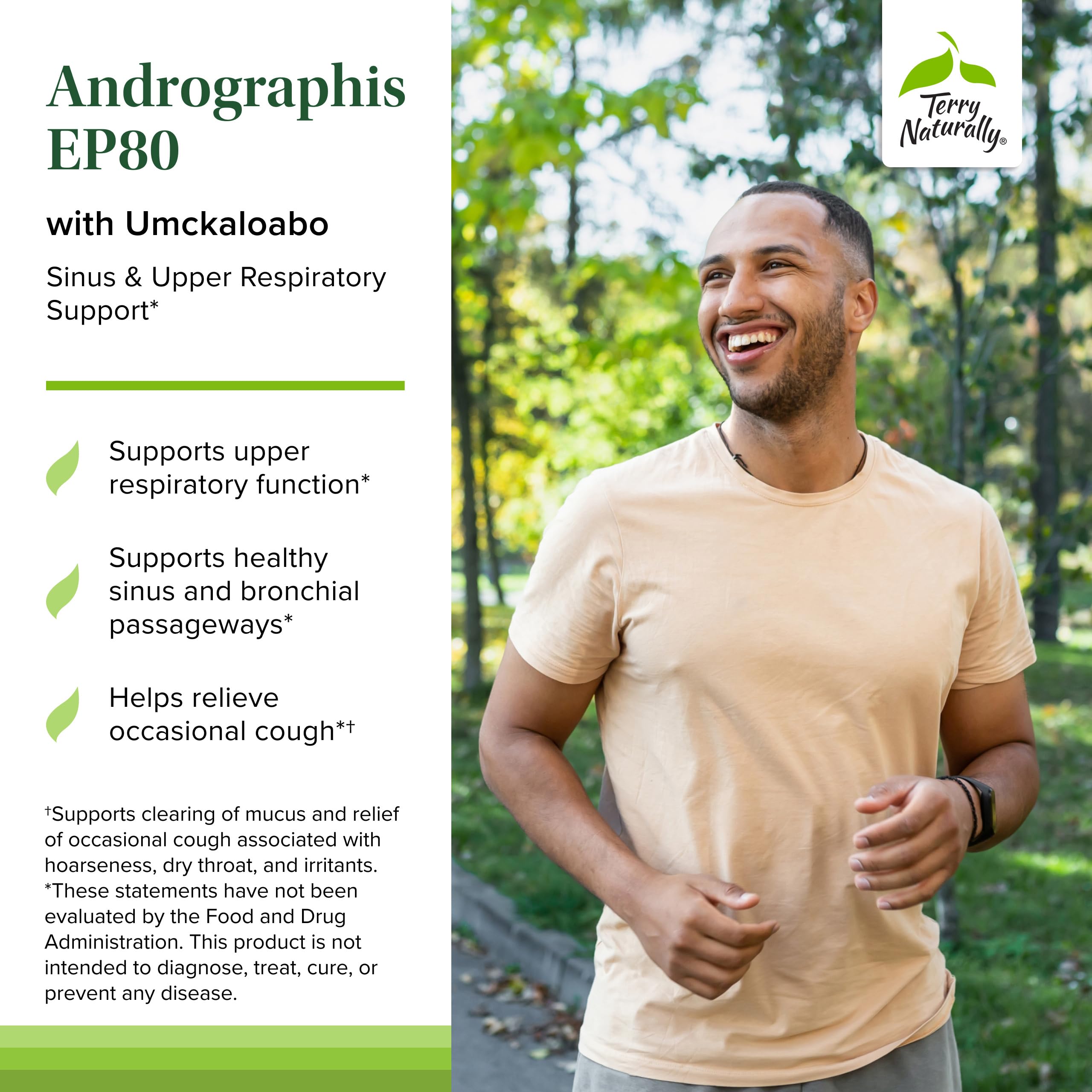 Terry Naturally Umckaloabo extract label highlighting natural sinus support.