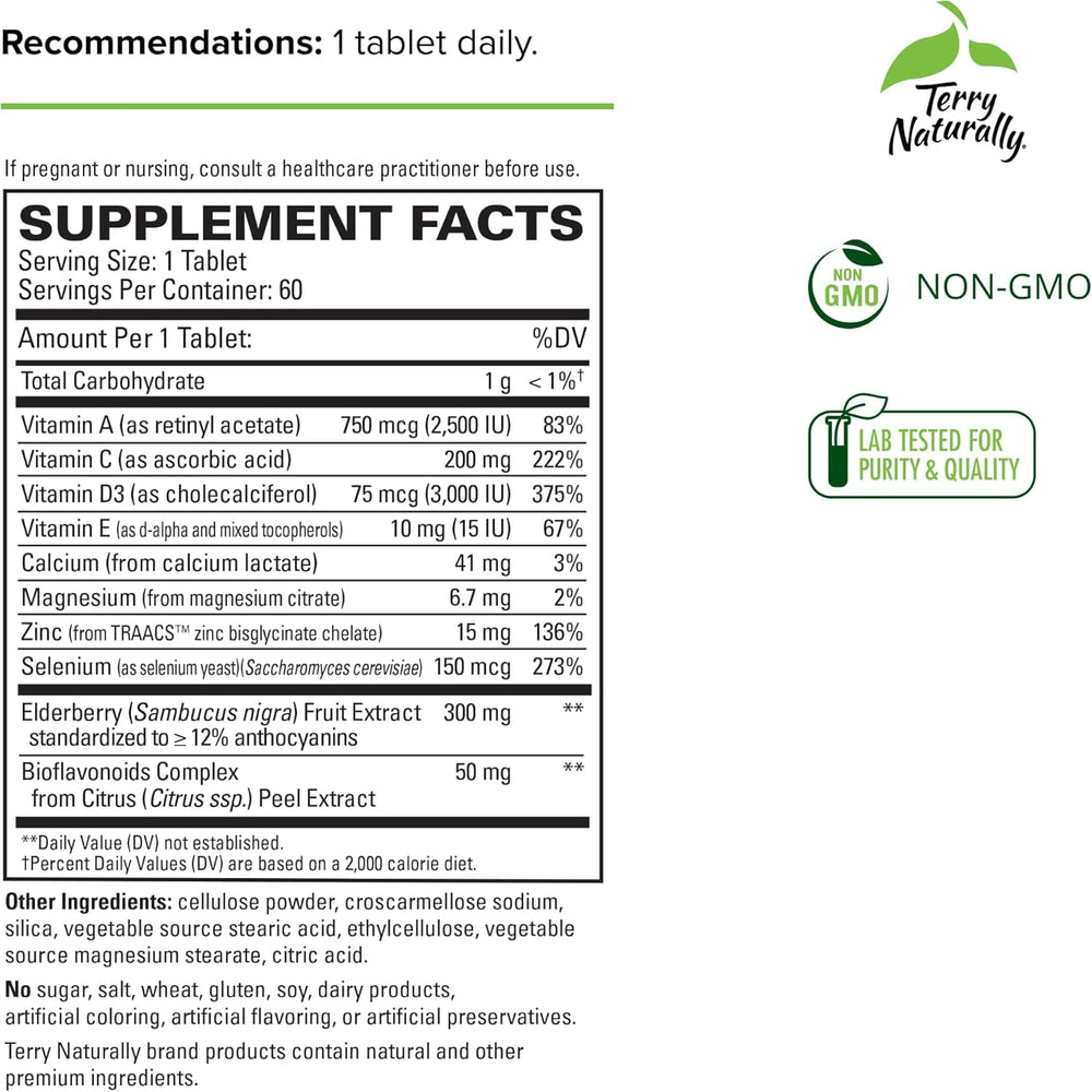 Terry Naturally ViraPro tablets close-up showing zinc and selenium for immune health.