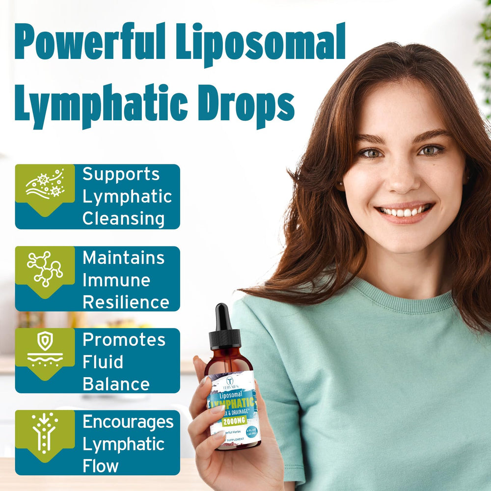 Tervaies Liposomal Lymphatic Drops bottle on a clean kitchen counter