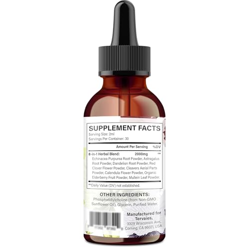 Tervaies Liposomal Lymphatic Drops elderberry label highlights herbal blend