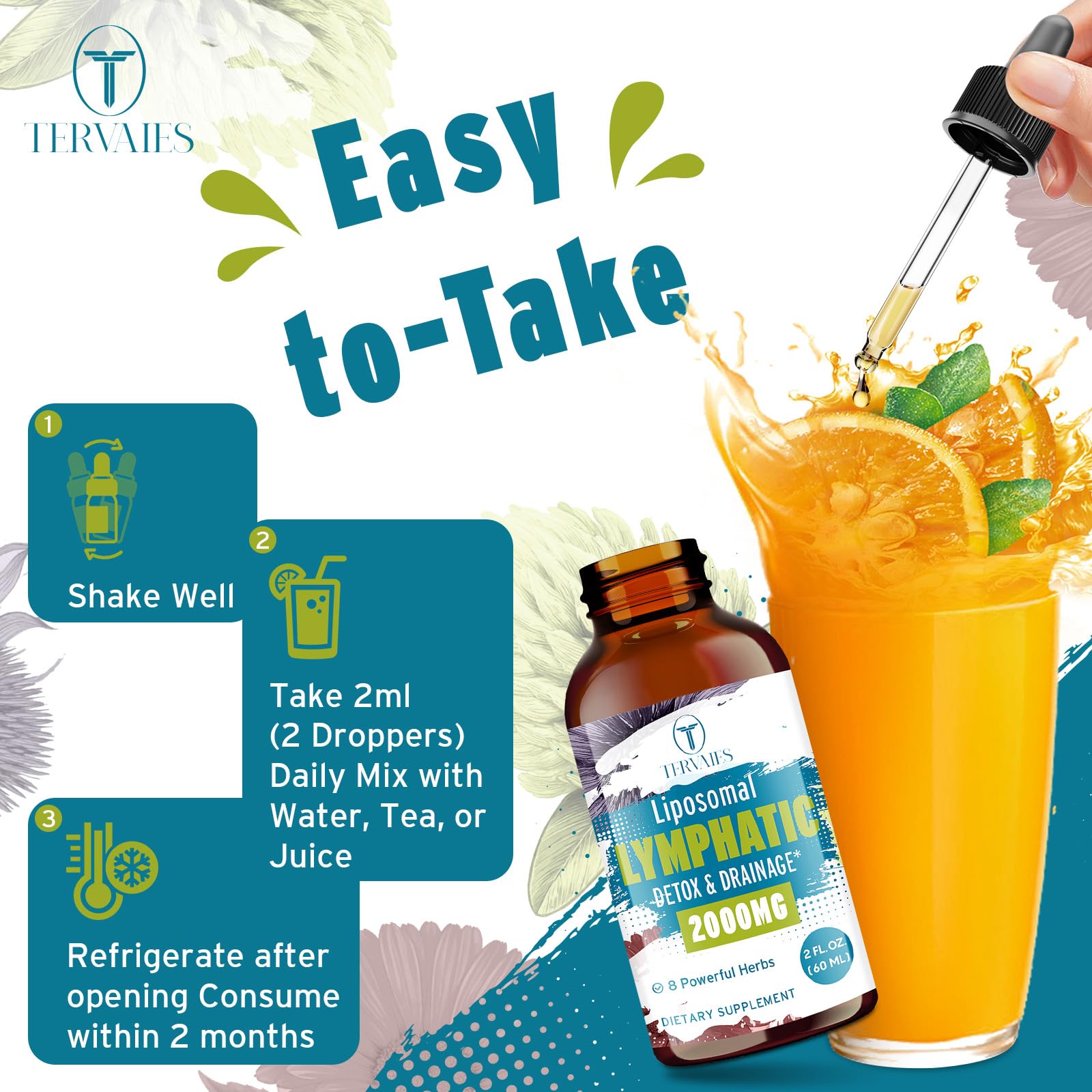 Tervaies Liposomal Lymphatic Drops herbal blend artwork evokes nature
