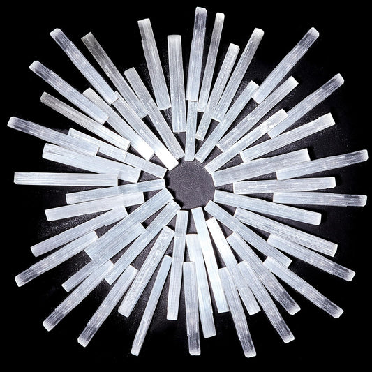 Tessco for you selenite wand collection for calm energy at home.