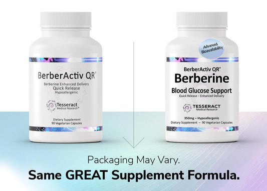 Tesseract BerberActiv-QR capsules closeup emphasizes vegetarian capsules and precise 350 mg dose