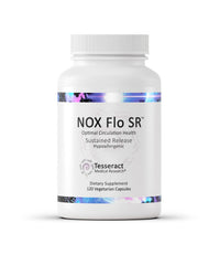 Tesseract NOX Flo SR bottle on a clean surface signaling sustained nitric oxide support.