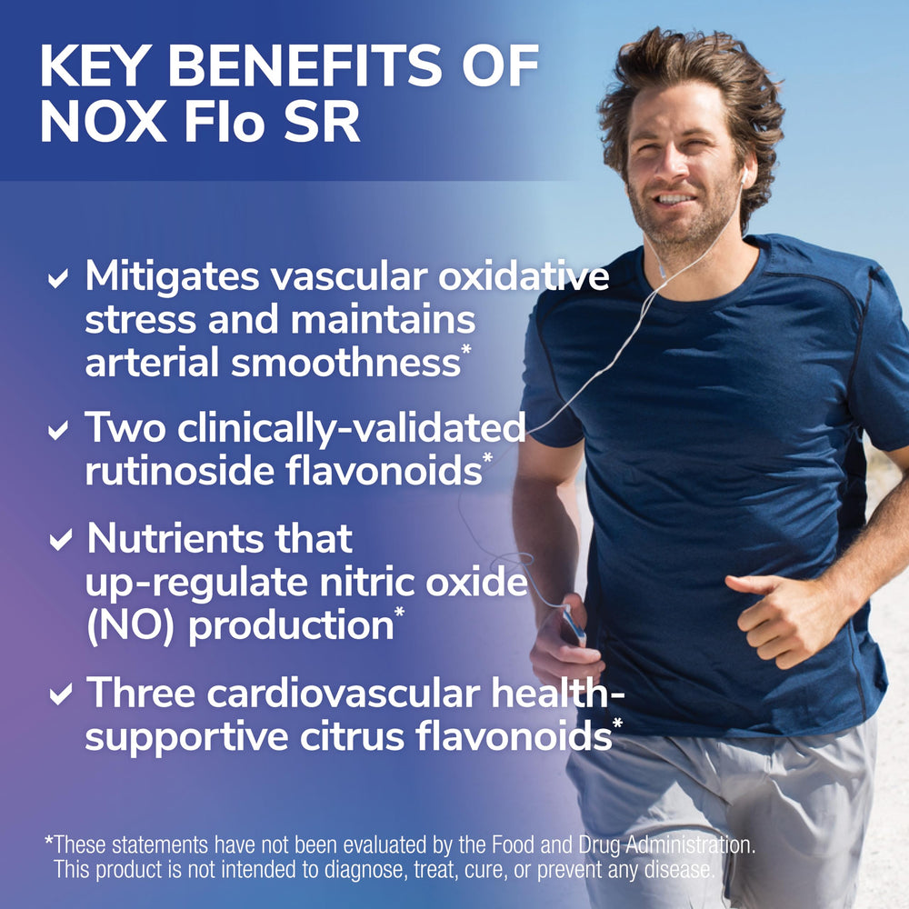 Tesseract NOX Flo SR featuring CoQ10 and R-Lipoic Acid for energy and circulation.