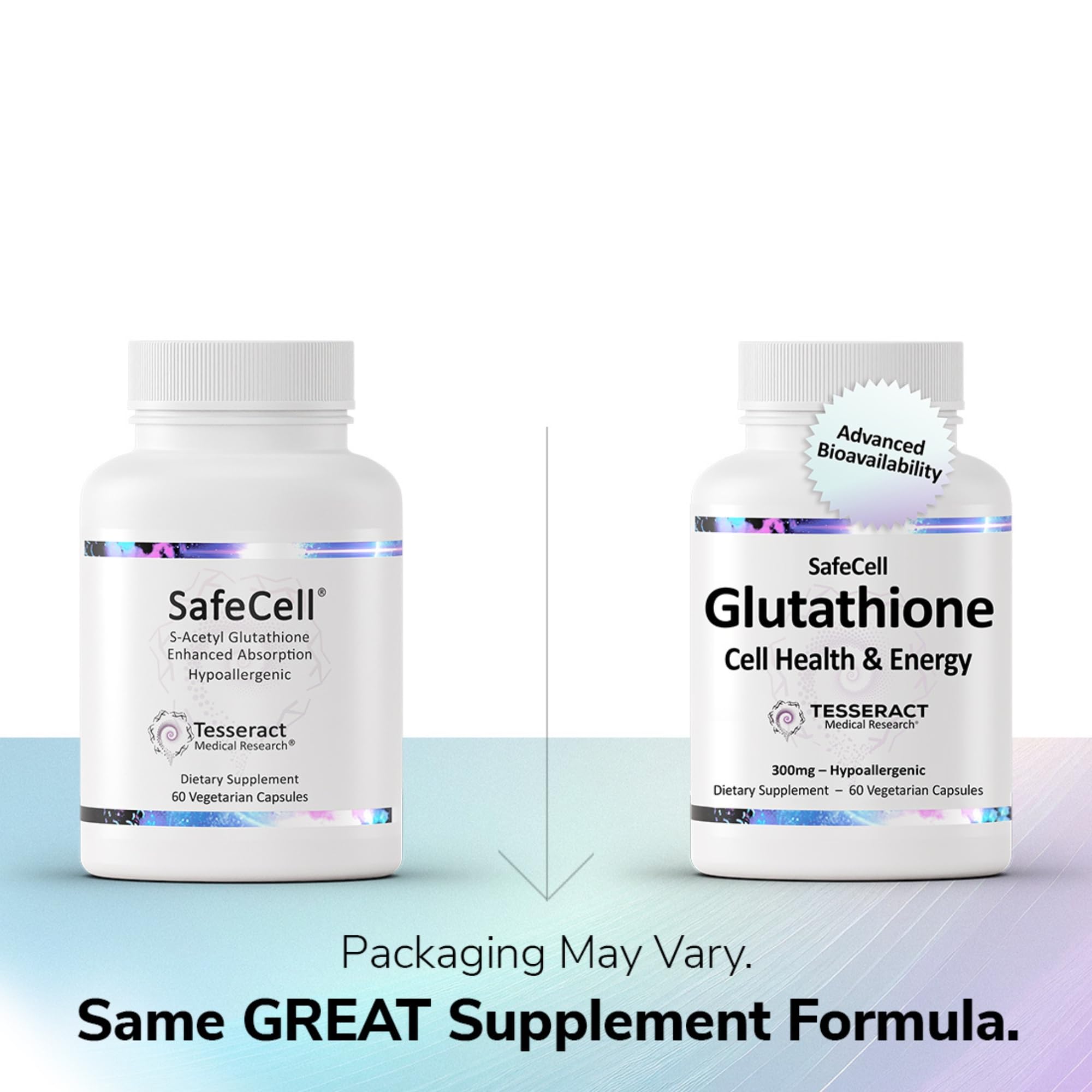 Close-up of SafeCell capsules highlighting easy daily vegan use