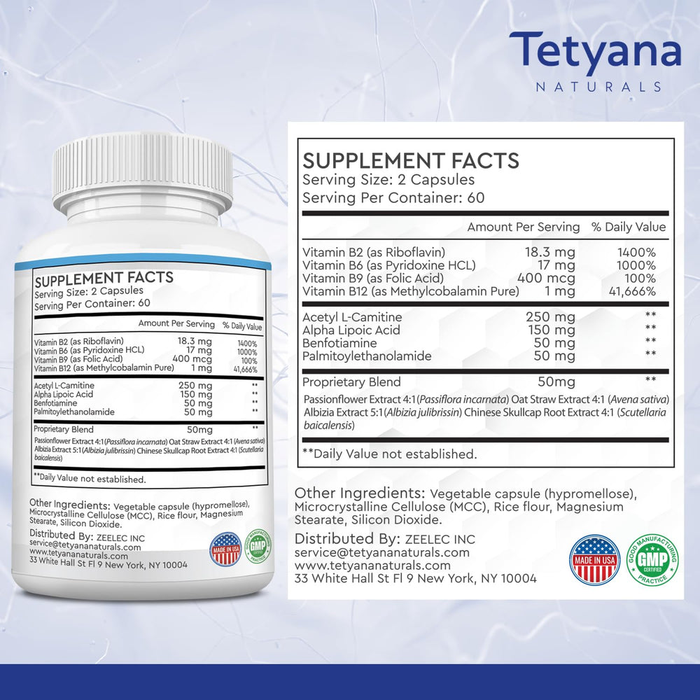 Tetyana Naturals Benfotiamine capsules highlight premium B vitamin formula