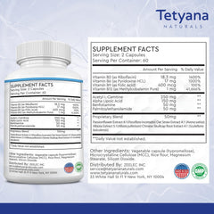 Tetyana Naturals Benfotiamine capsules highlight premium B vitamin formula