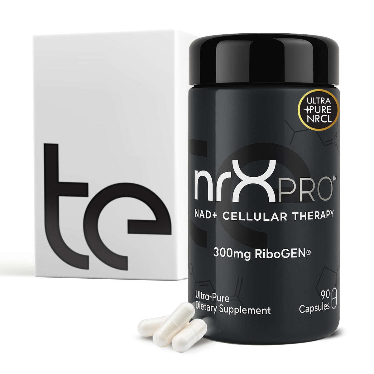 te USA nrXPRO bottle closeup highlighting premium packaging for daily energy support.