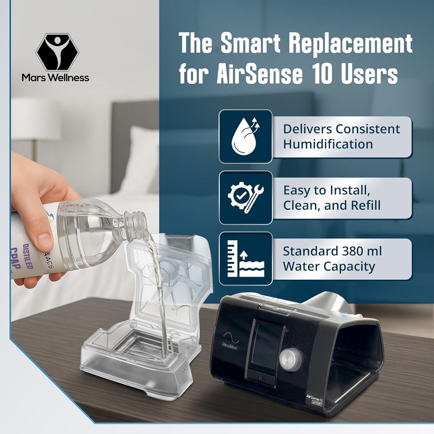 Tewuiopp AirSense 10 water chamber 316 stainless steel for longevity.