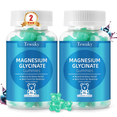 Tewuky magnesium glycinate gummies packaging on shelf for daily wellness.