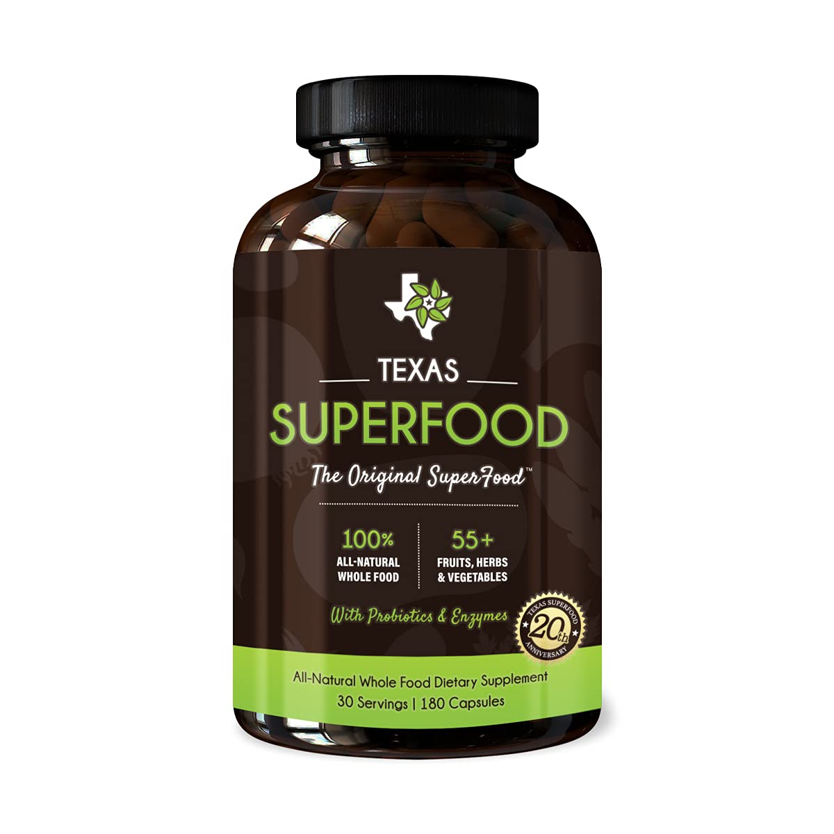 Texas SuperFood Original capsules bottle front for easy daily nutrition.