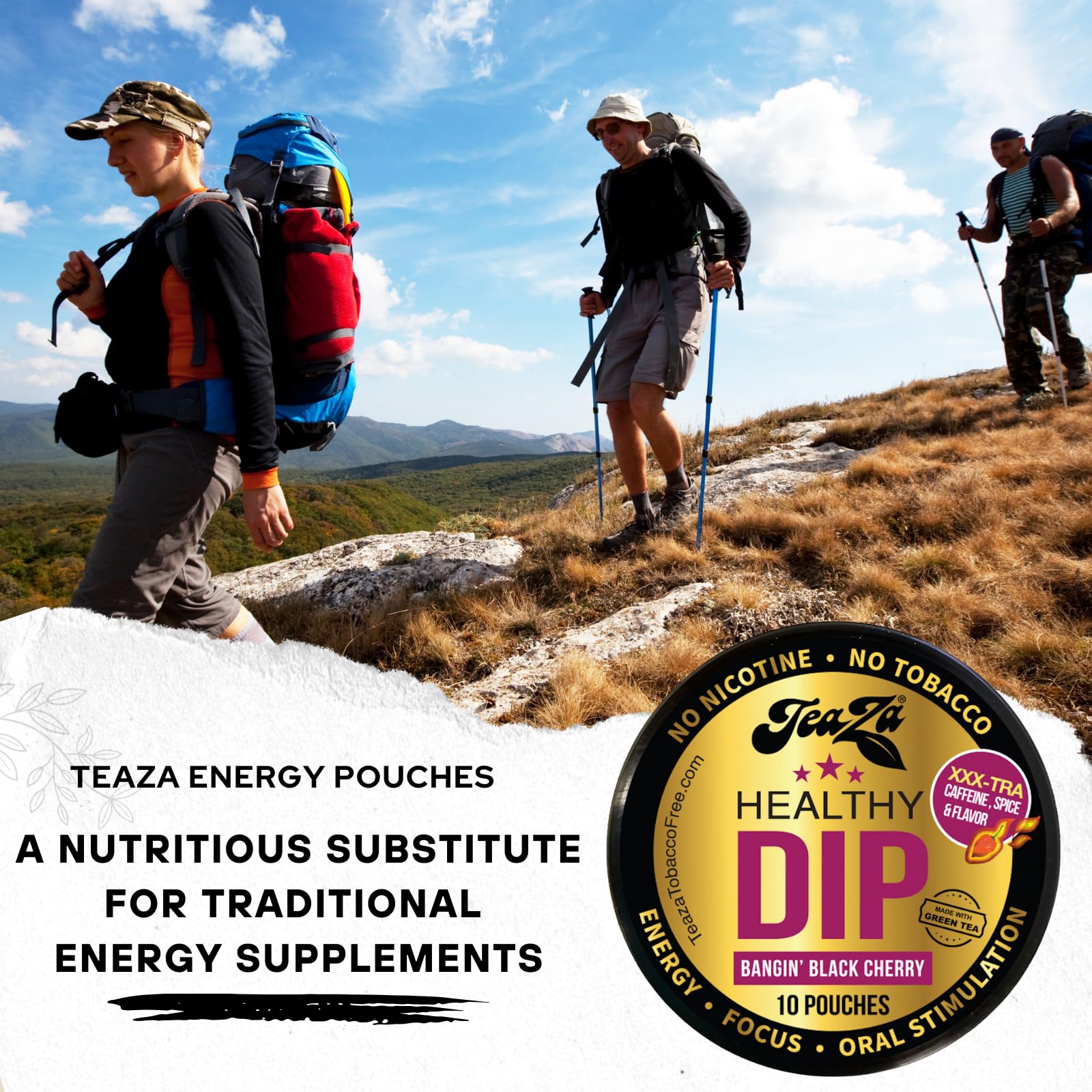 8-pack TeaZa display for on-the-go, tobacco-free energy choices