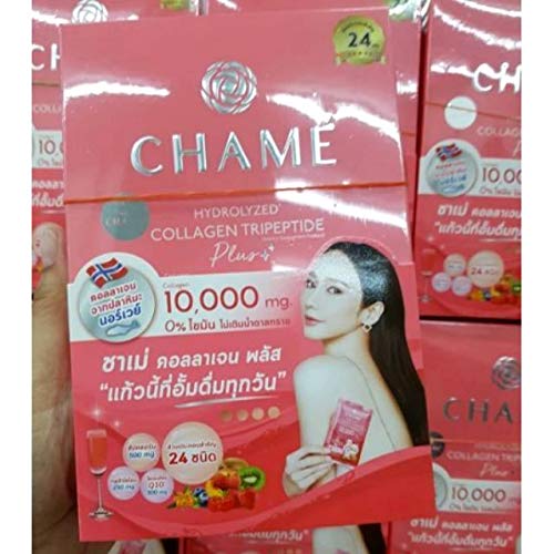 TH Chame box and sachets on display imply portable collagen support for daily routines.