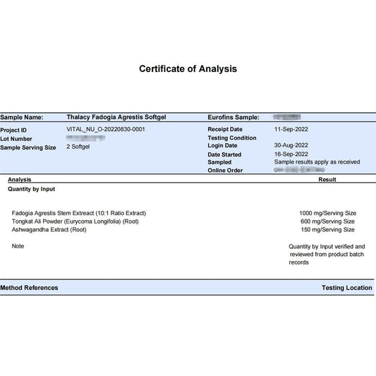 Thalacy fadogia-agrestis 10:1 extract label highlighting strength