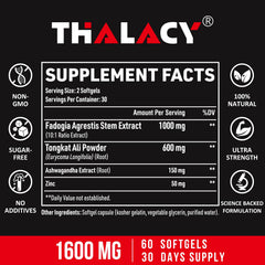 Thalacy tongkat-ali softgel capsules arranged in bottle view