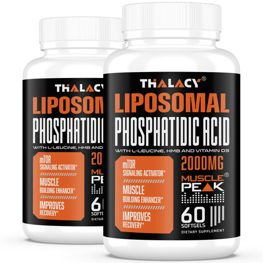 Thalacy 2000mg Liposomal PA bottle showcases high-potency formula for muscle support.