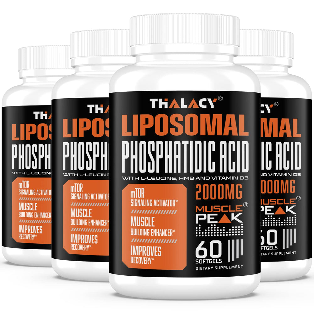 Thalacy 2000mg liposomal PA bottle closeup highlights potent formula for lean muscle
