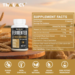 Thalacy fermented wheat germ capsules highlighting potent spermidine content.