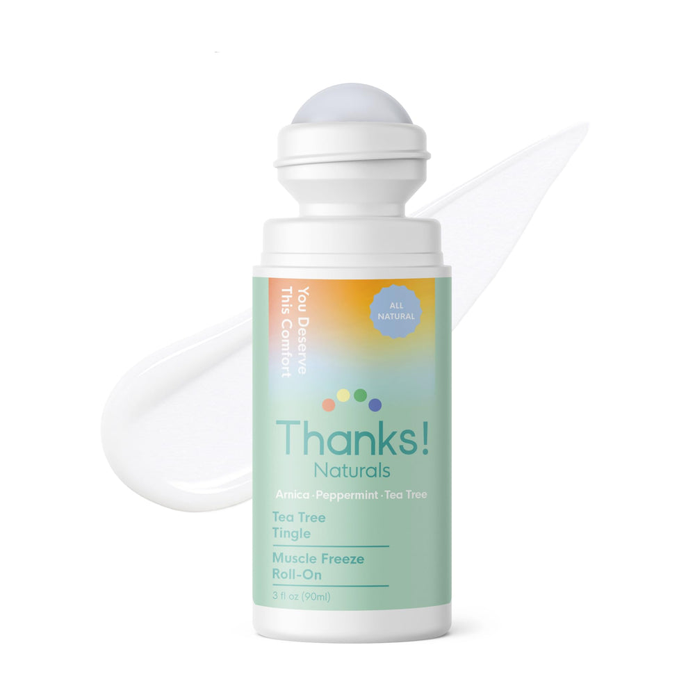 Thanks! Naturals Muscle Freeze Roll On tea tree bottle for cooling post-workout relief
