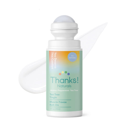 Thanks! Naturals Muscle Freeze Roll On tea tree bottle for cooling post-workout relief