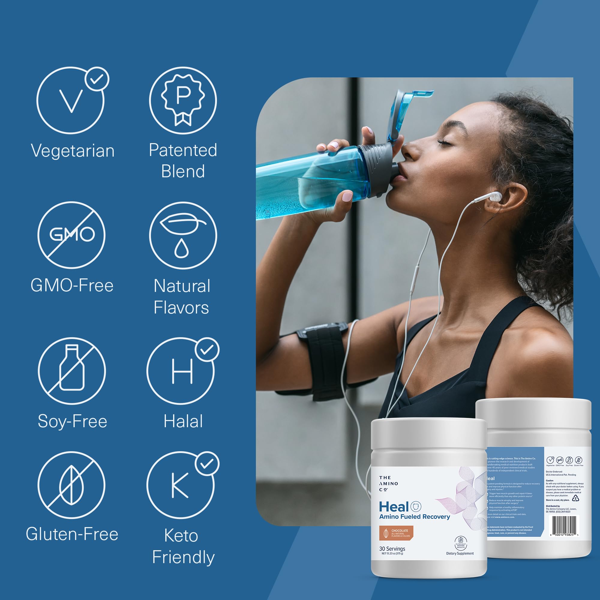 The Amino Co Heal chocolate in glass ready to sip.