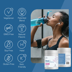 The Amino CO Heal powder on a shelf beside other products