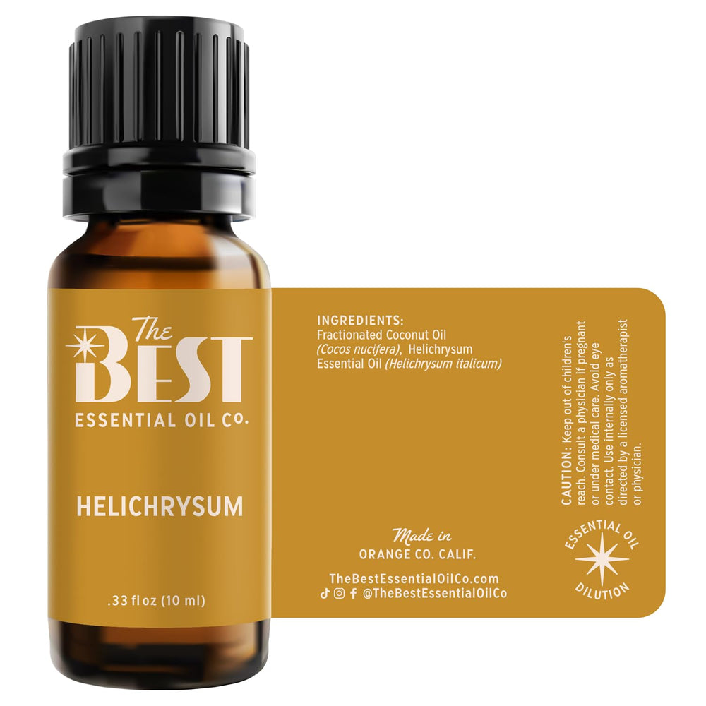 The Best Essential Oil Co Helichrysum bottle close-up.