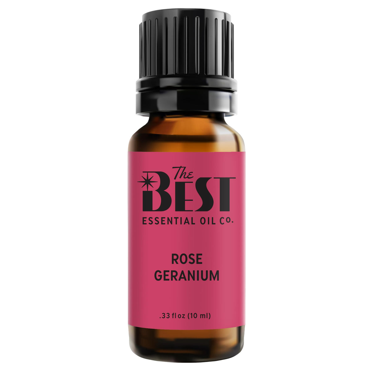 The Best Essential Oil Co Rose Geranium bottle for aromatherapy and mood uplift.
