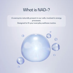 The Blue Formula NAD Caps bottle tilted for premium, unflavored daily wellness.
