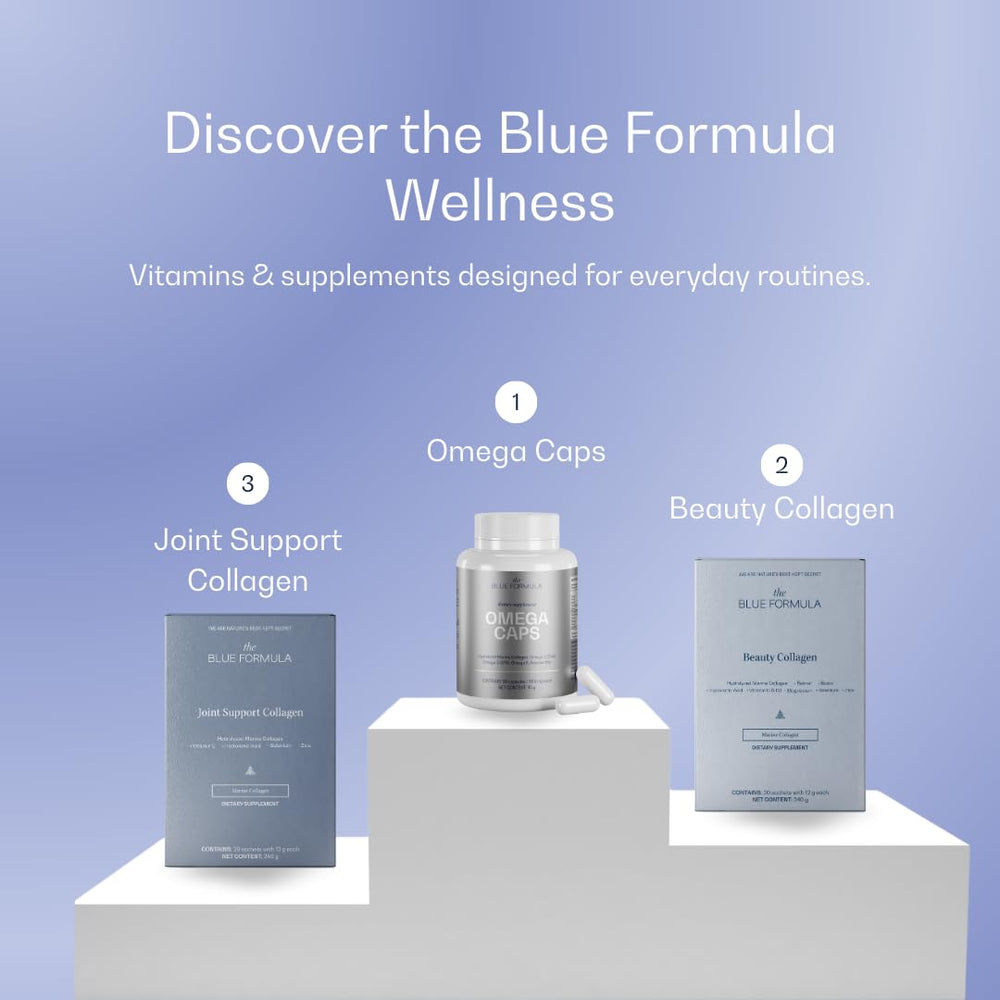The Blue Formula NAD Caps premium look hints at cellular energy support.