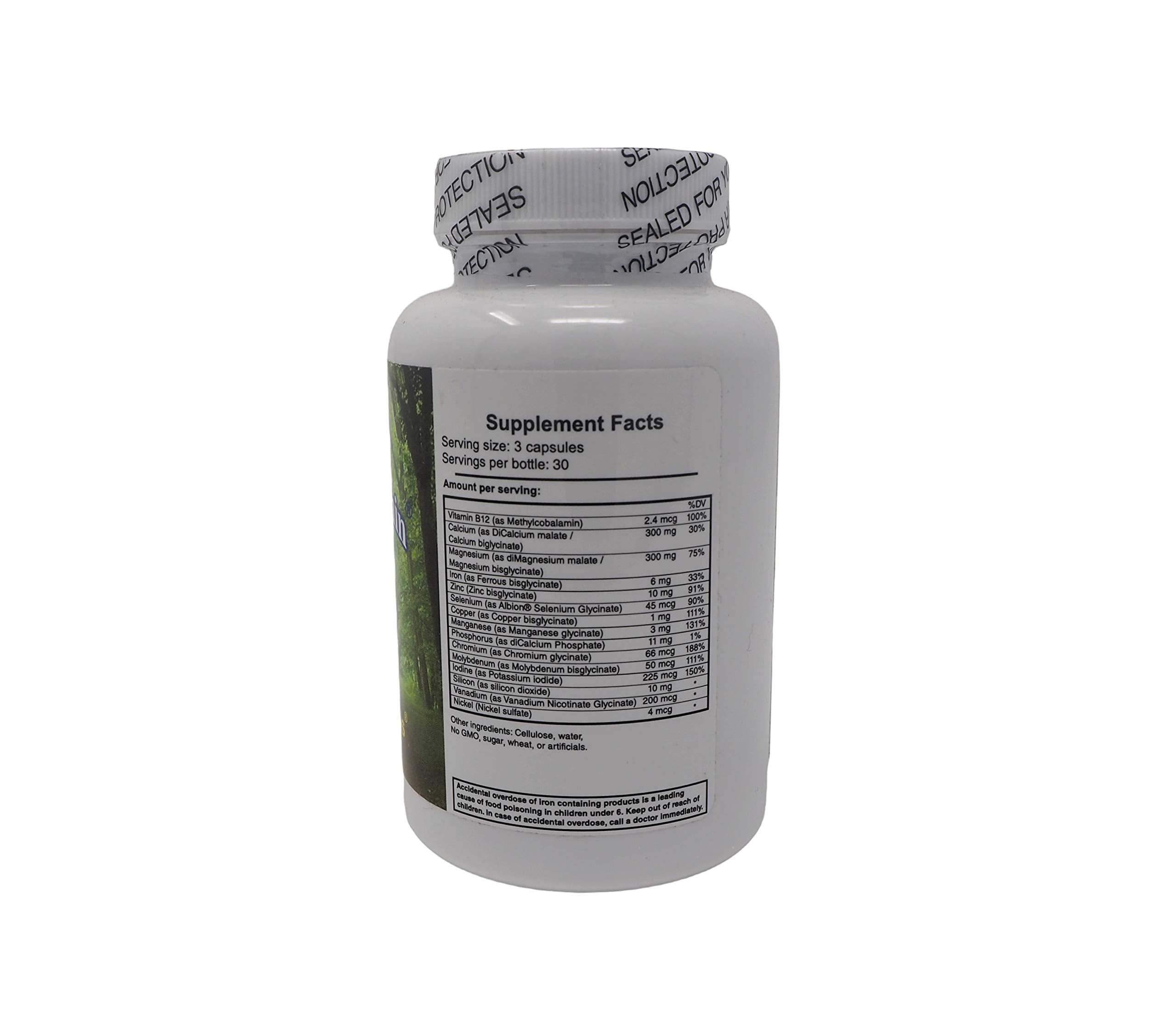 Close-up of The Doctor Within Total Complete Minerals capsules highlighting plant-based nutrition.