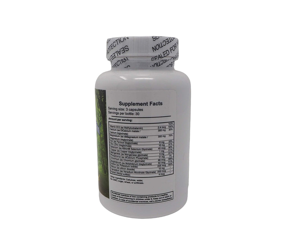 Close-up of The Doctor Within Total Complete Minerals capsules highlighting plant-based nutrition.